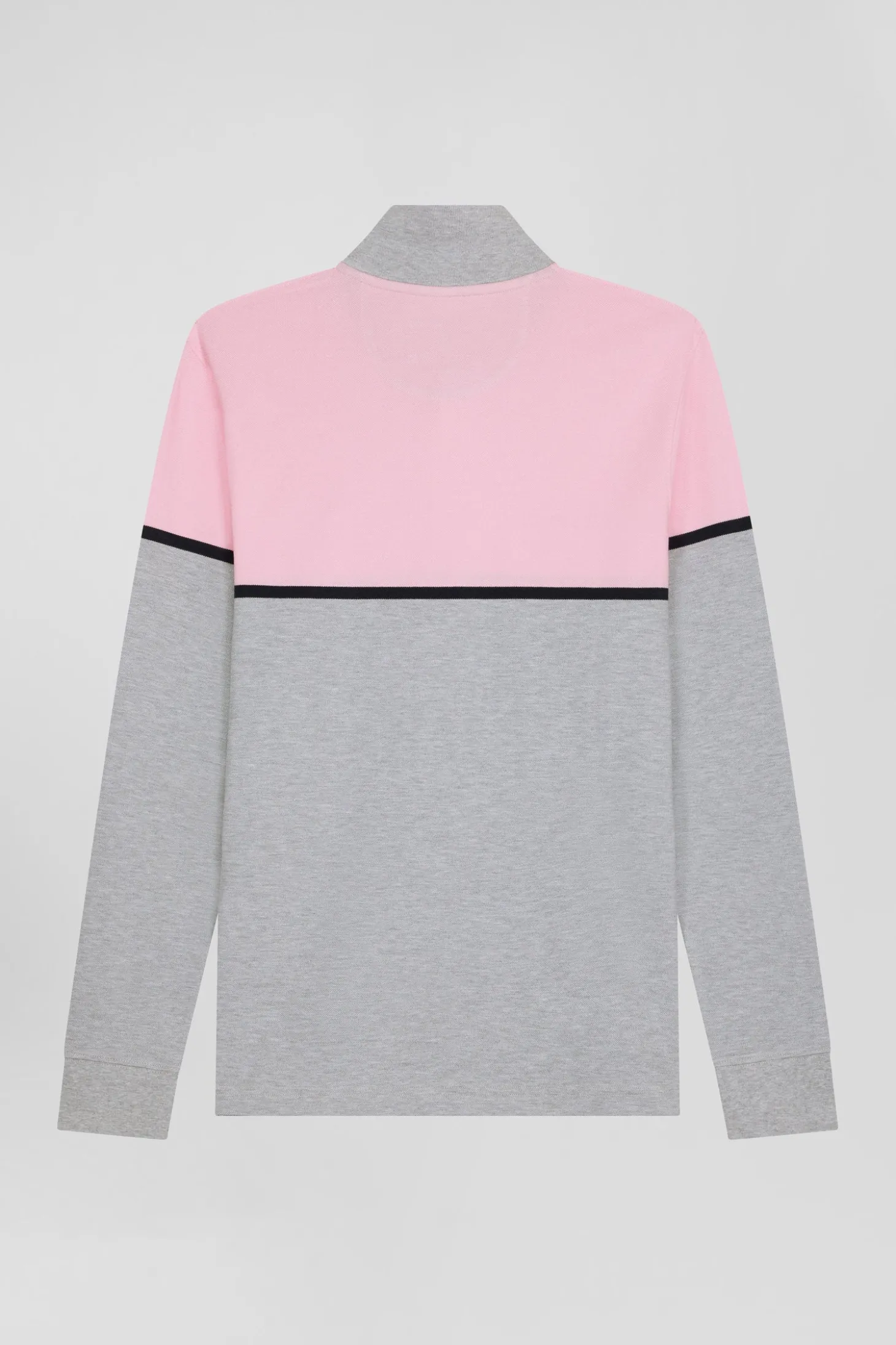 Regular pink bicolor long-sleeved cotton piqué polo shirt