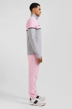 Regular pink bicolor long-sleeved cotton piqué polo shirt