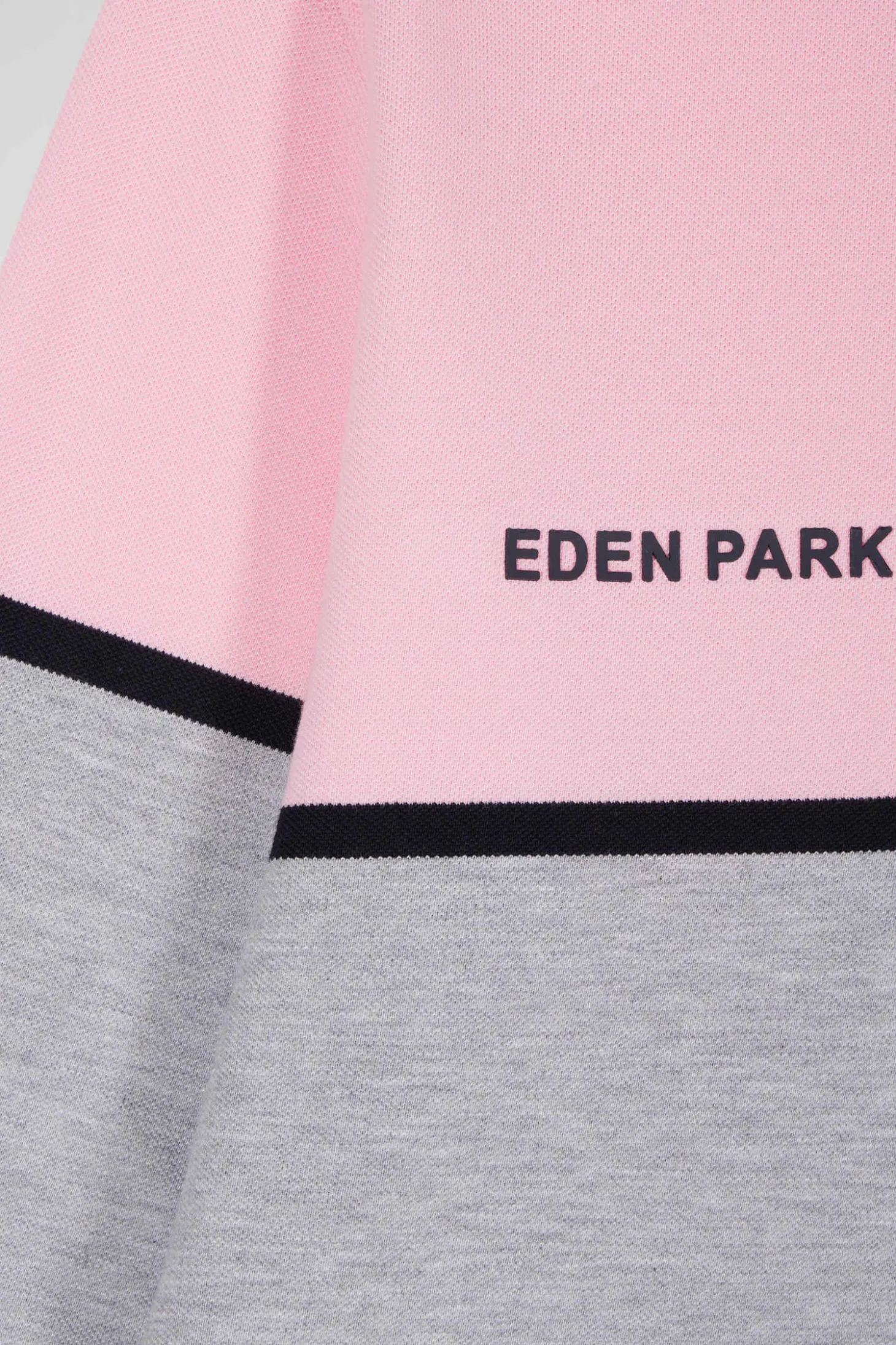 Regular pink bicolor long-sleeved cotton piqué polo shirt