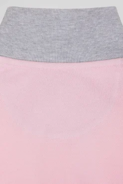 Regular pink bicolor long-sleeved cotton piqué polo shirt