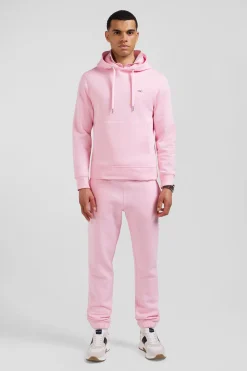 Regular pink brushed cotton fleece hoodie
