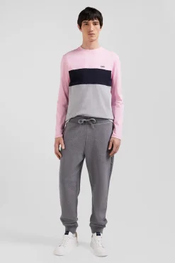 Regular pink colorblock long-sleeved cotton T-shirt