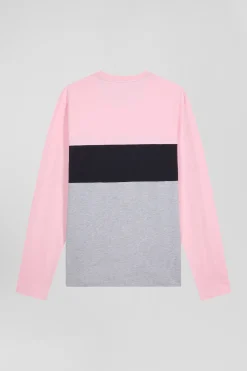 Regular pink colorblock long-sleeved cotton T-shirt