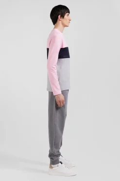 Regular pink colorblock long-sleeved cotton T-shirt
