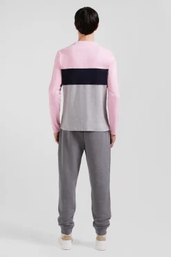 Regular pink colorblock long-sleeved cotton T-shirt