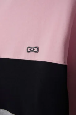 Regular pink colorblock long-sleeved cotton T-shirt