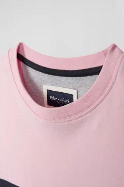 Regular pink colorblock long-sleeved cotton T-shirt