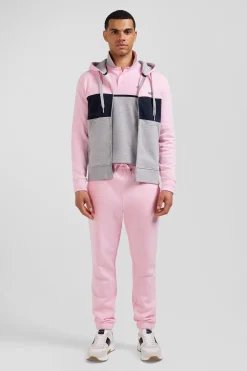 Regular pink colorblock zipped cotton hoodie
