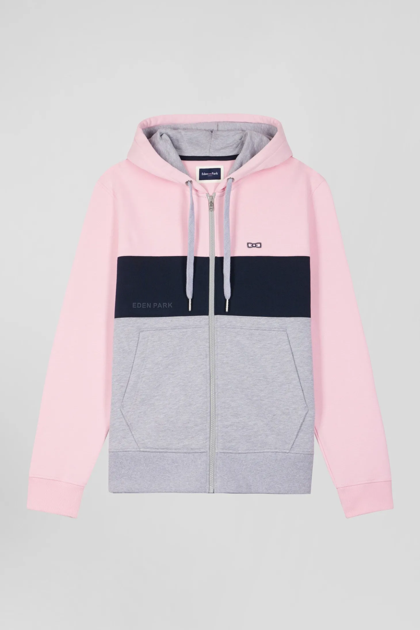 Regular pink colorblock zipped cotton hoodie