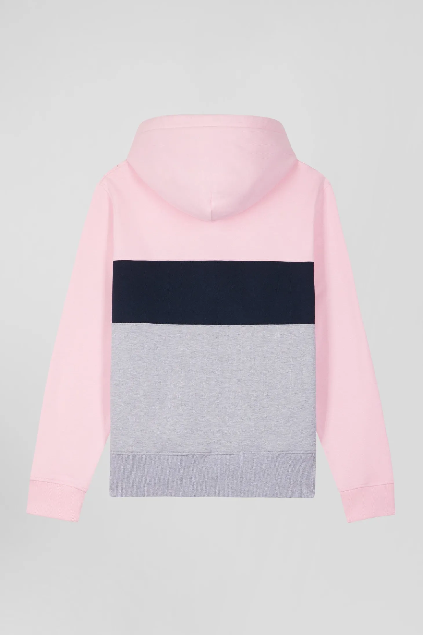 Regular pink colorblock zipped cotton hoodie