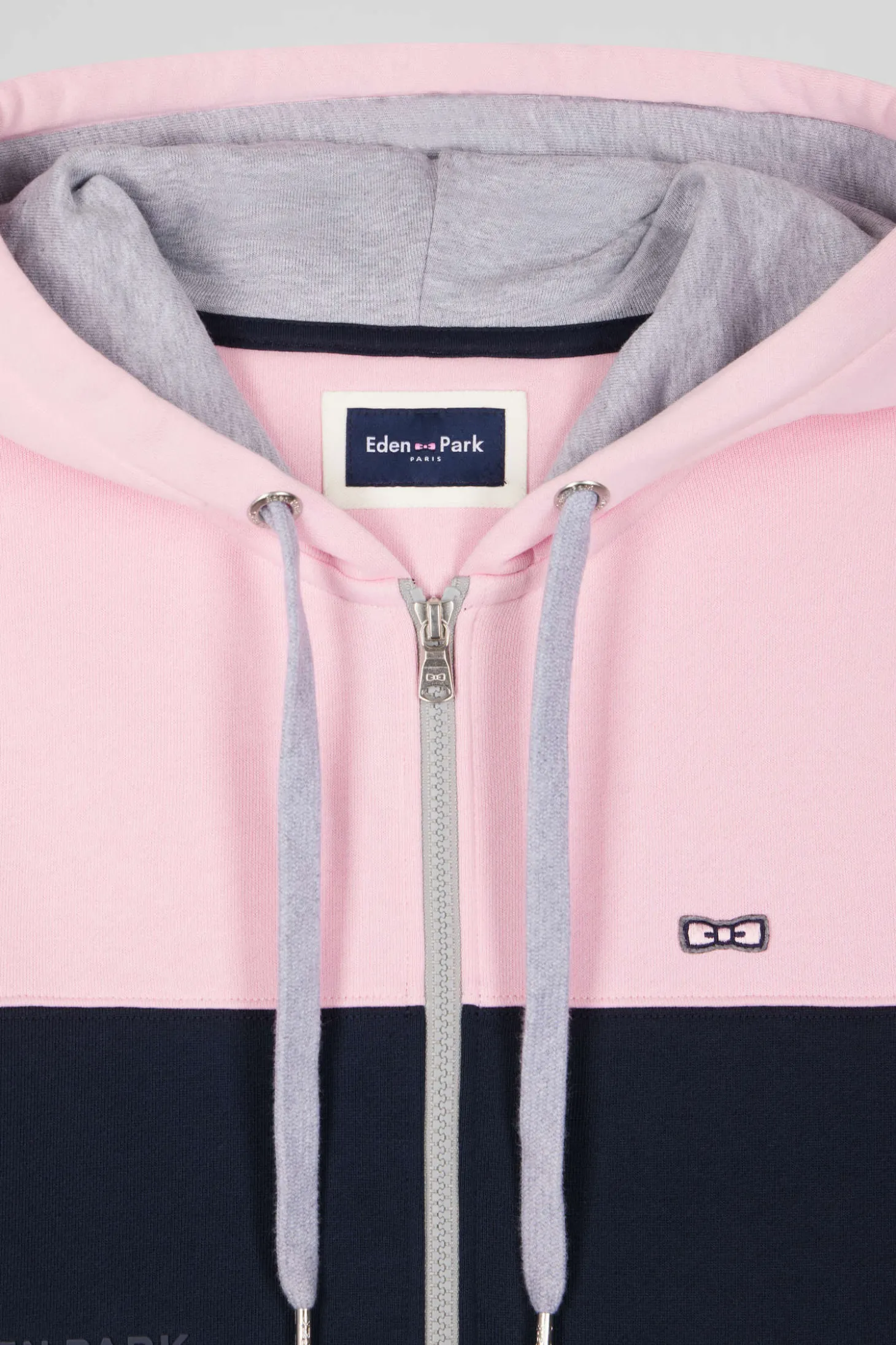 Regular pink colorblock zipped cotton hoodie
