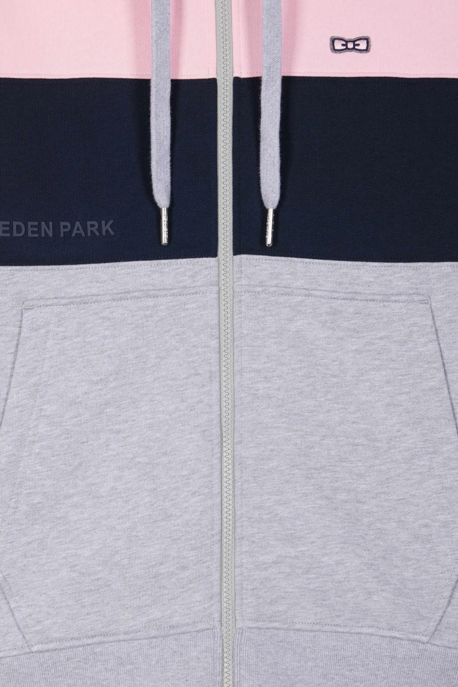 Regular pink colorblock zipped cotton hoodie