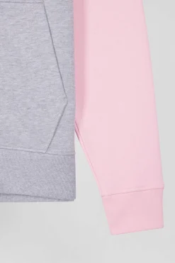 Regular pink colorblock zipped cotton hoodie