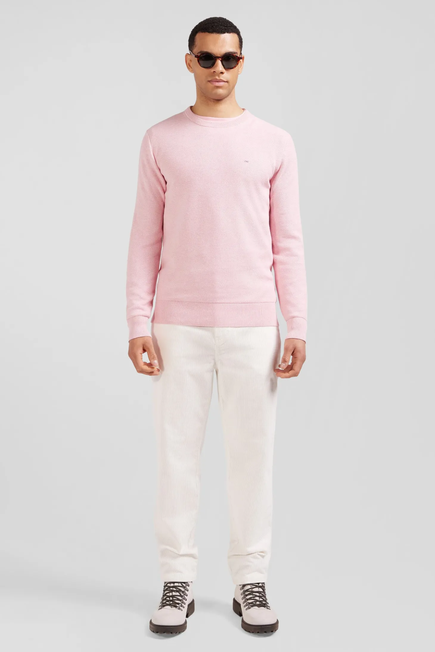 Regular pink cotton crew neck jumper
