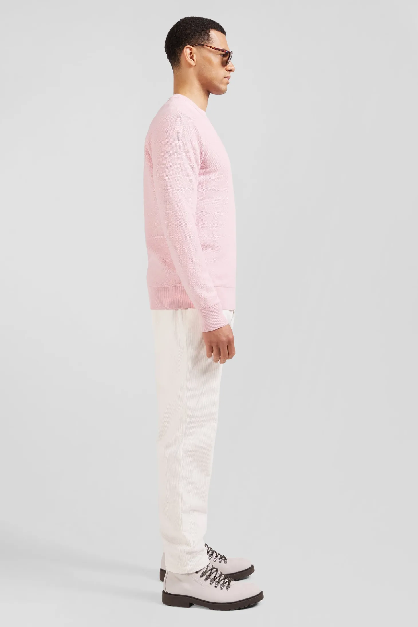Regular pink cotton crew neck jumper