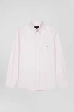 Regular pink cotton poplin shirt with baton stripes