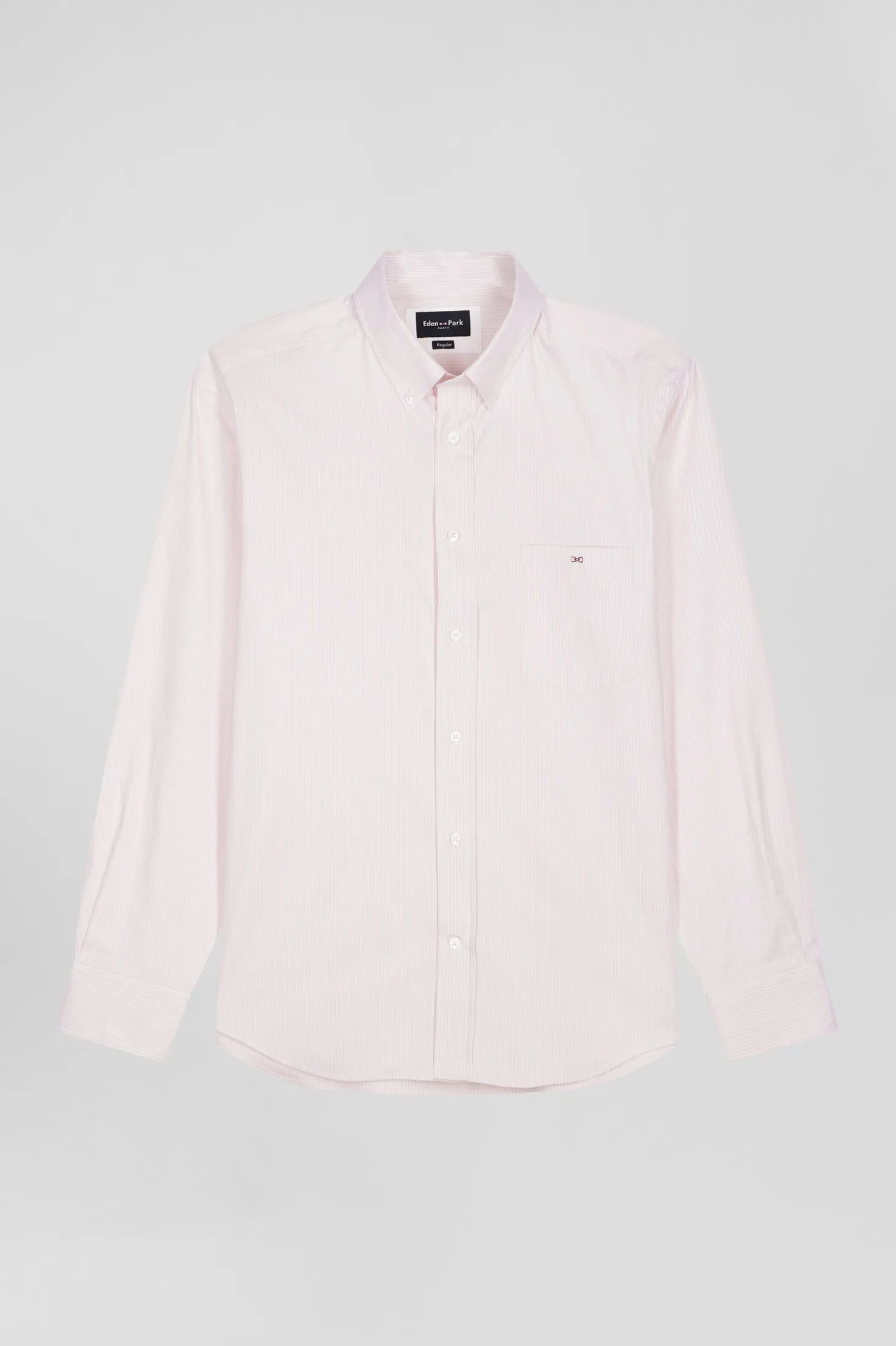 Regular pink cotton poplin shirt with baton stripes