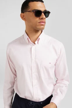 Regular pink cotton poplin shirt with baton stripes