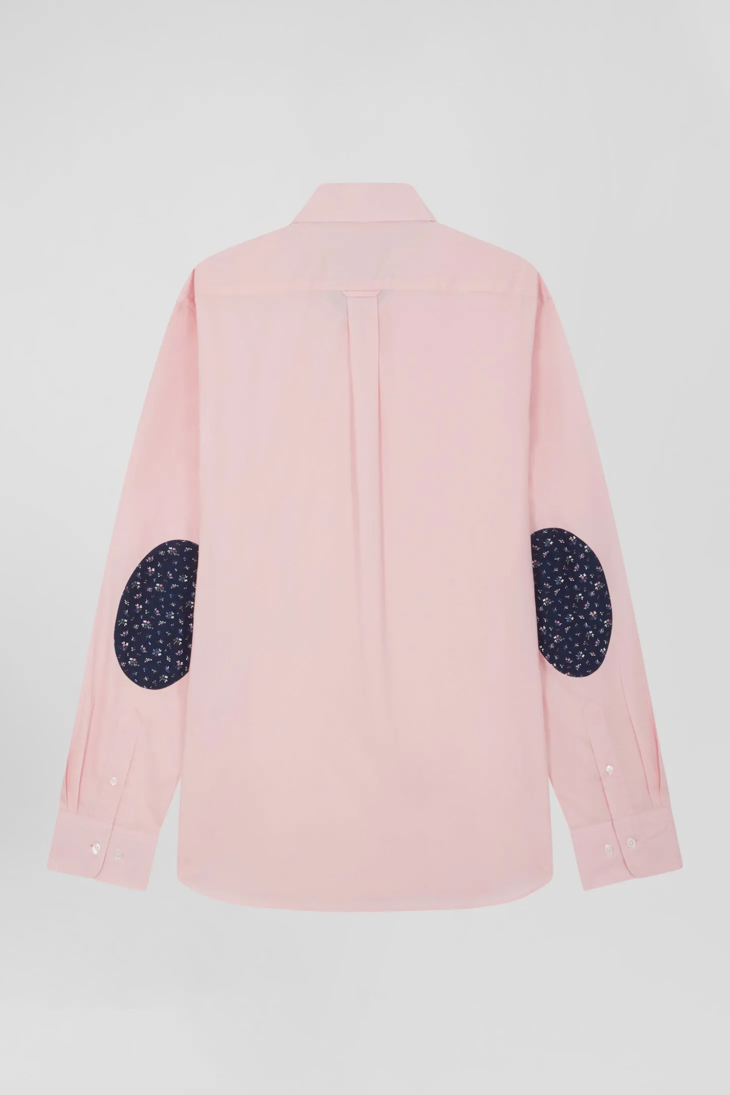 Regular pink cotton poplin shirt with button-down collar and printed elbow patches