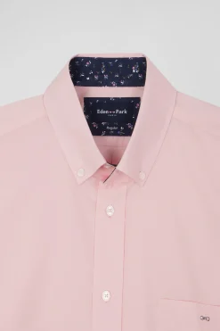 Regular pink cotton poplin shirt with button-down collar and printed elbow patches