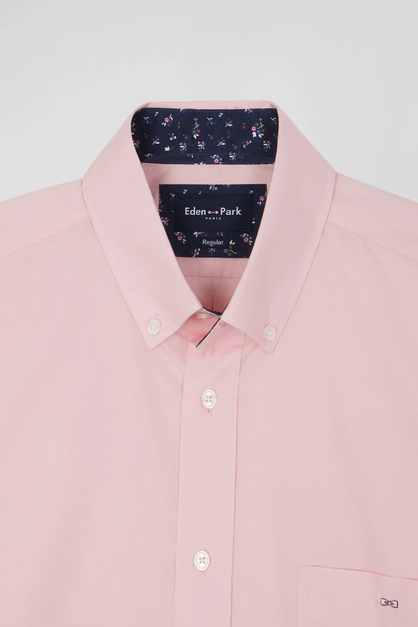 Regular pink cotton poplin shirt with button-down collar and printed elbow patches