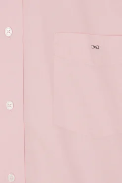Regular pink cotton poplin shirt with button-down collar and printed elbow patches