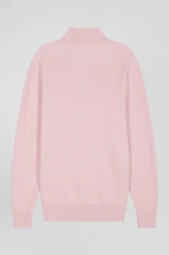 Regular pink cotton semi-zipped jumper