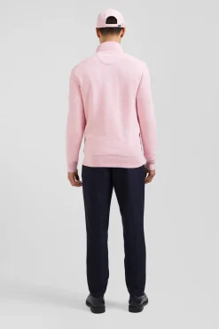 Regular pink cotton semi-zipped jumper