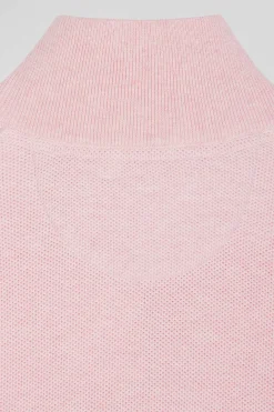 Regular pink cotton semi-zipped jumper