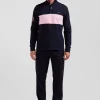 Regular pink long-sleeved cotton piqué polo shirt with sleeve embroidery