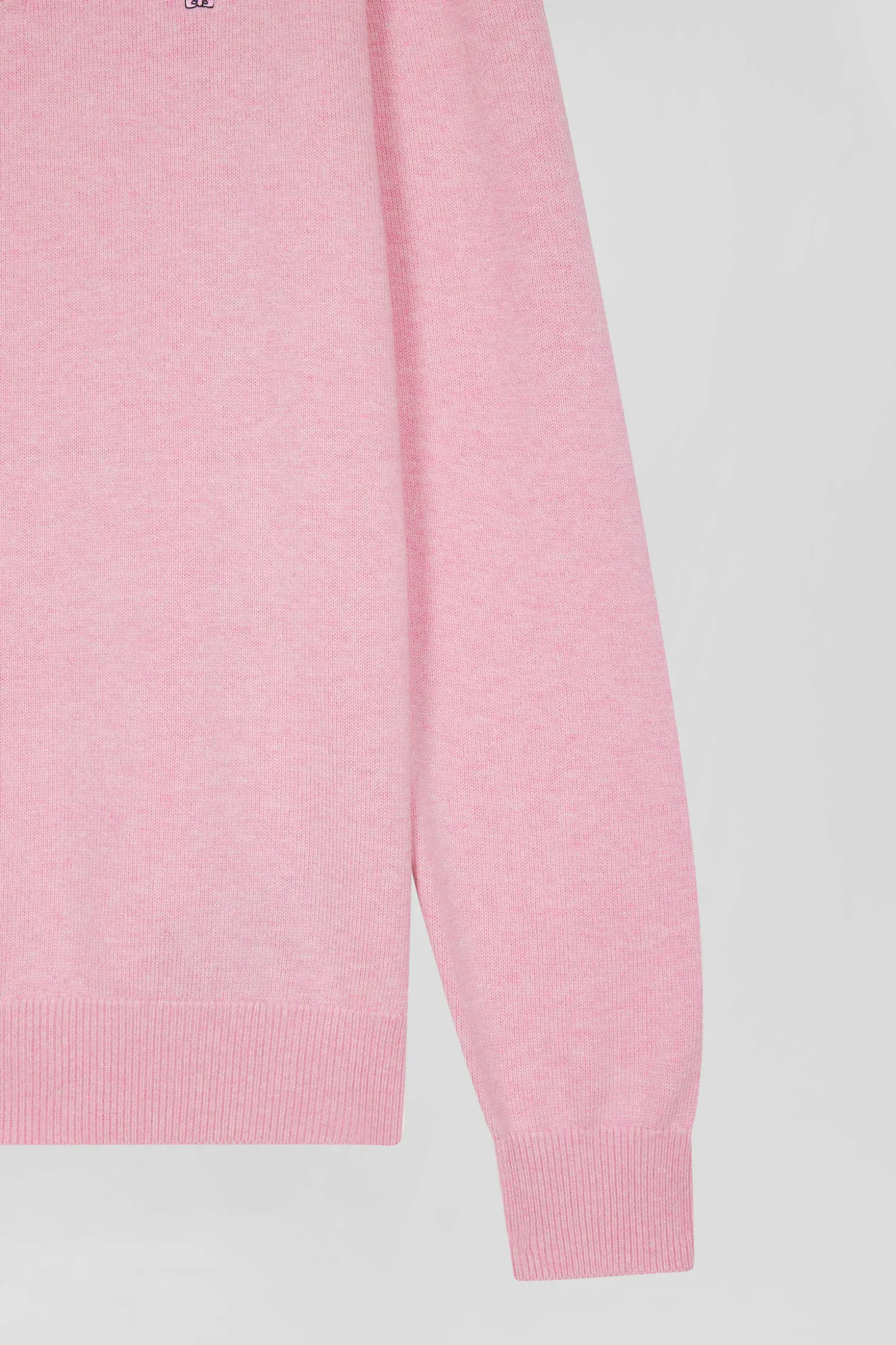Regular pink semi-zipped wool and cotton jumper