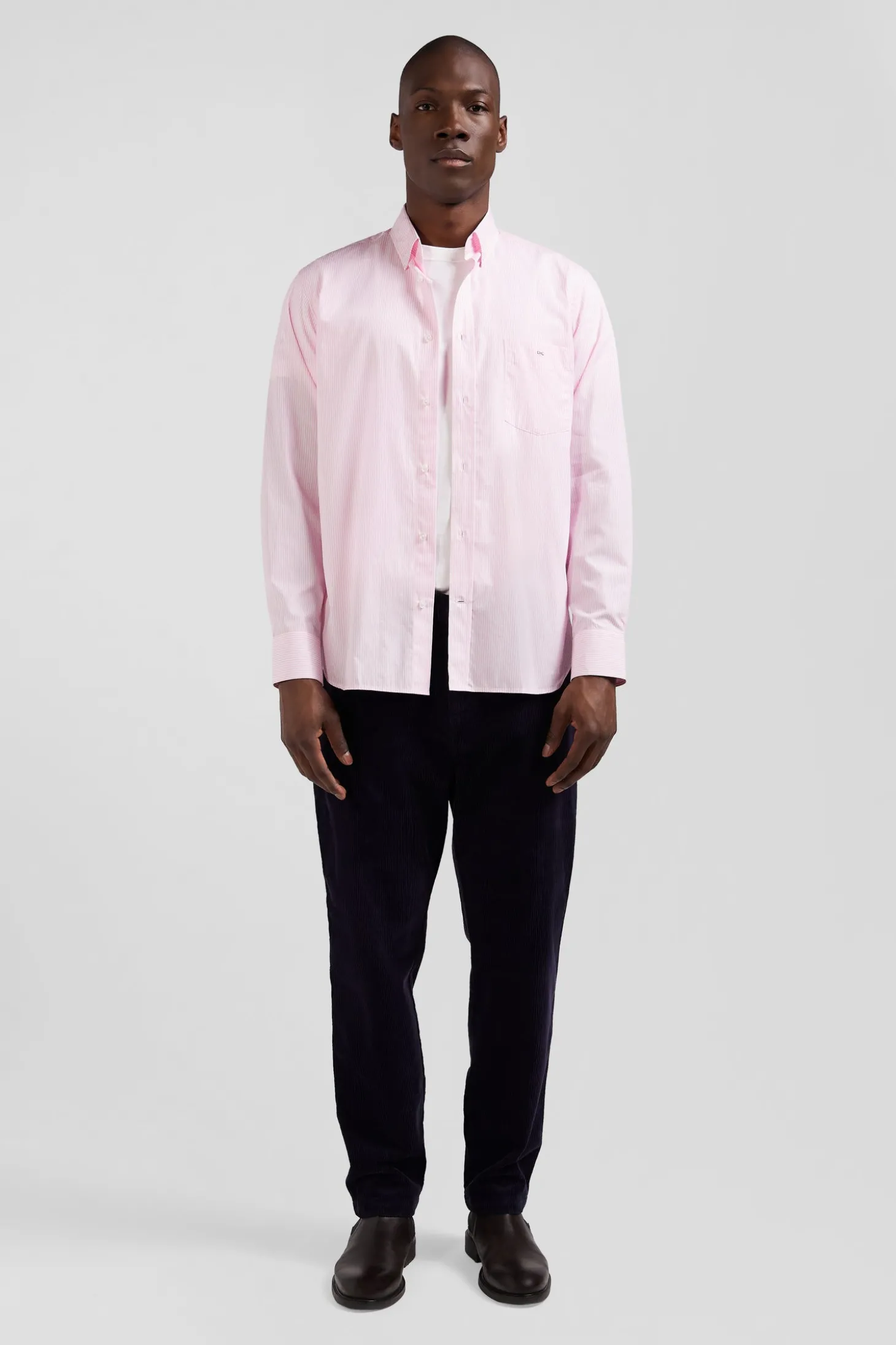 Regular pink striped cotton jacquard shirt
