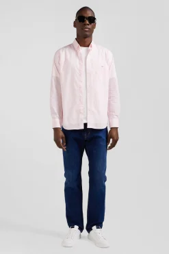 Regular pink striped cotton jacquard shirt