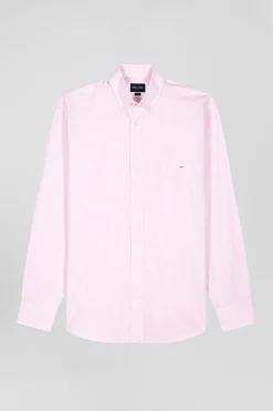 Regular pink striped cotton jacquard shirt