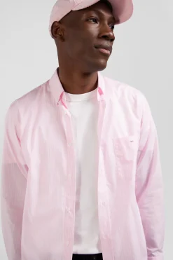 Regular pink striped cotton jacquard shirt
