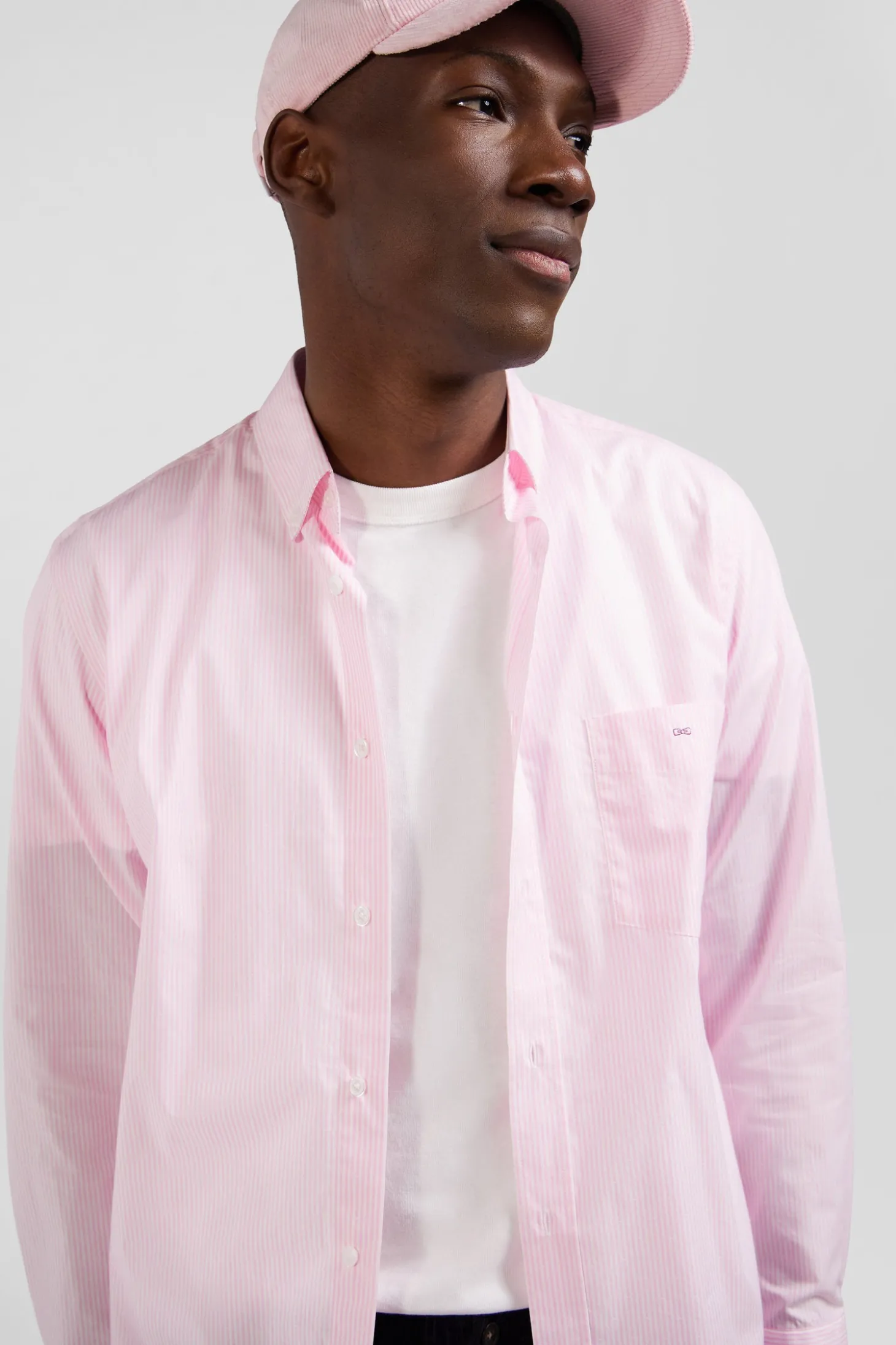 Regular pink striped cotton jacquard shirt