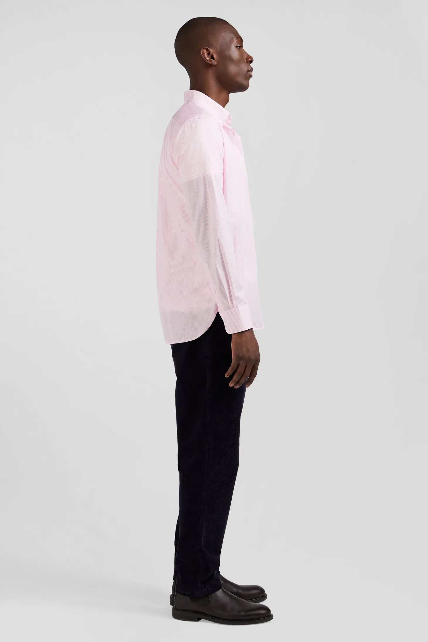 Regular pink striped cotton jacquard shirt