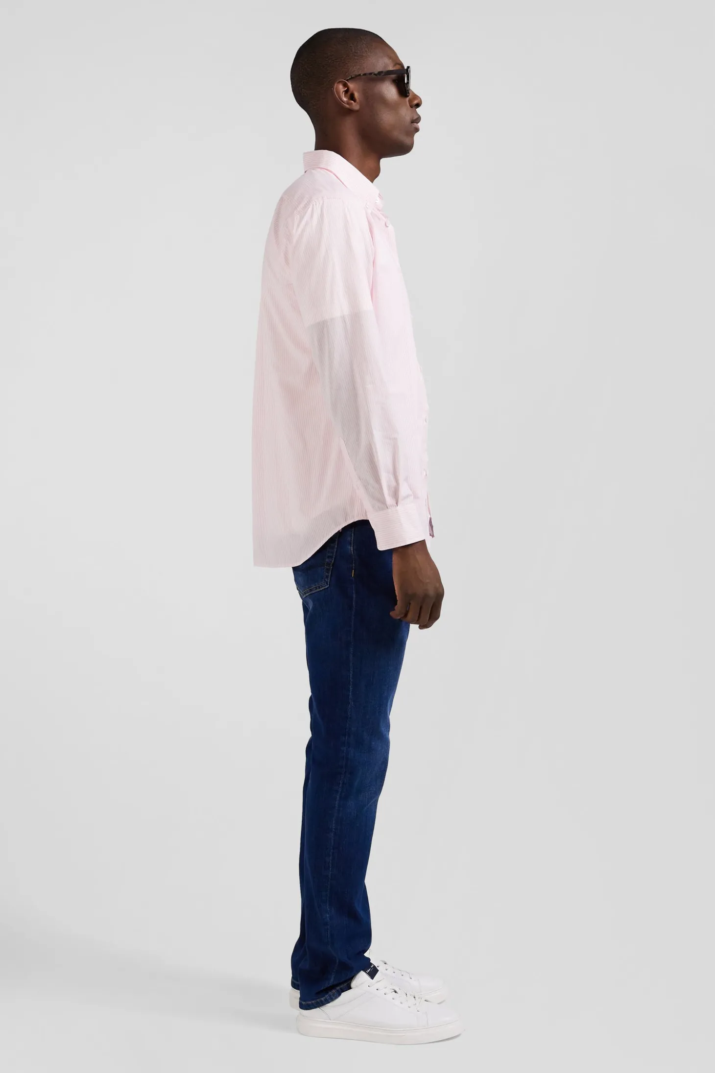 Regular pink striped cotton jacquard shirt
