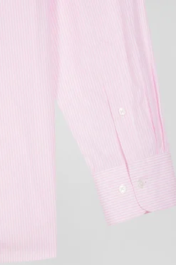 Regular pink striped cotton jacquard shirt