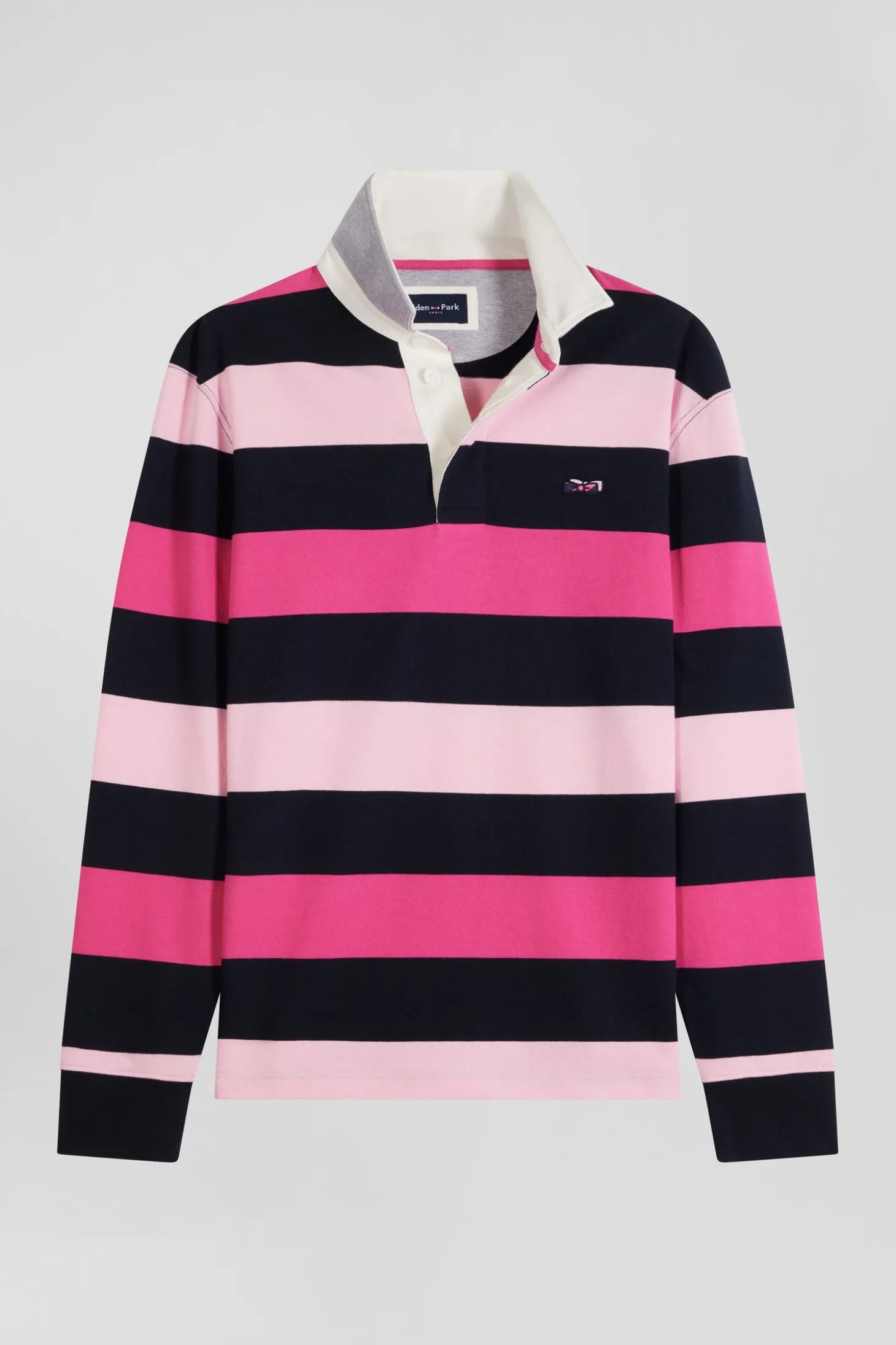 Regular pink striped long-sleeved cotton rugby shirt
