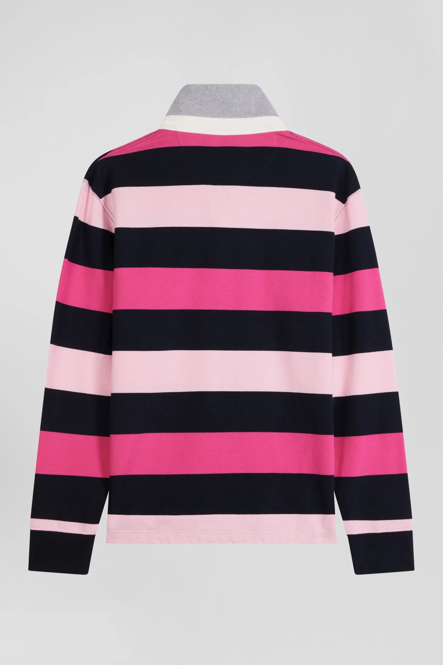 Regular pink striped long-sleeved cotton rugby shirt