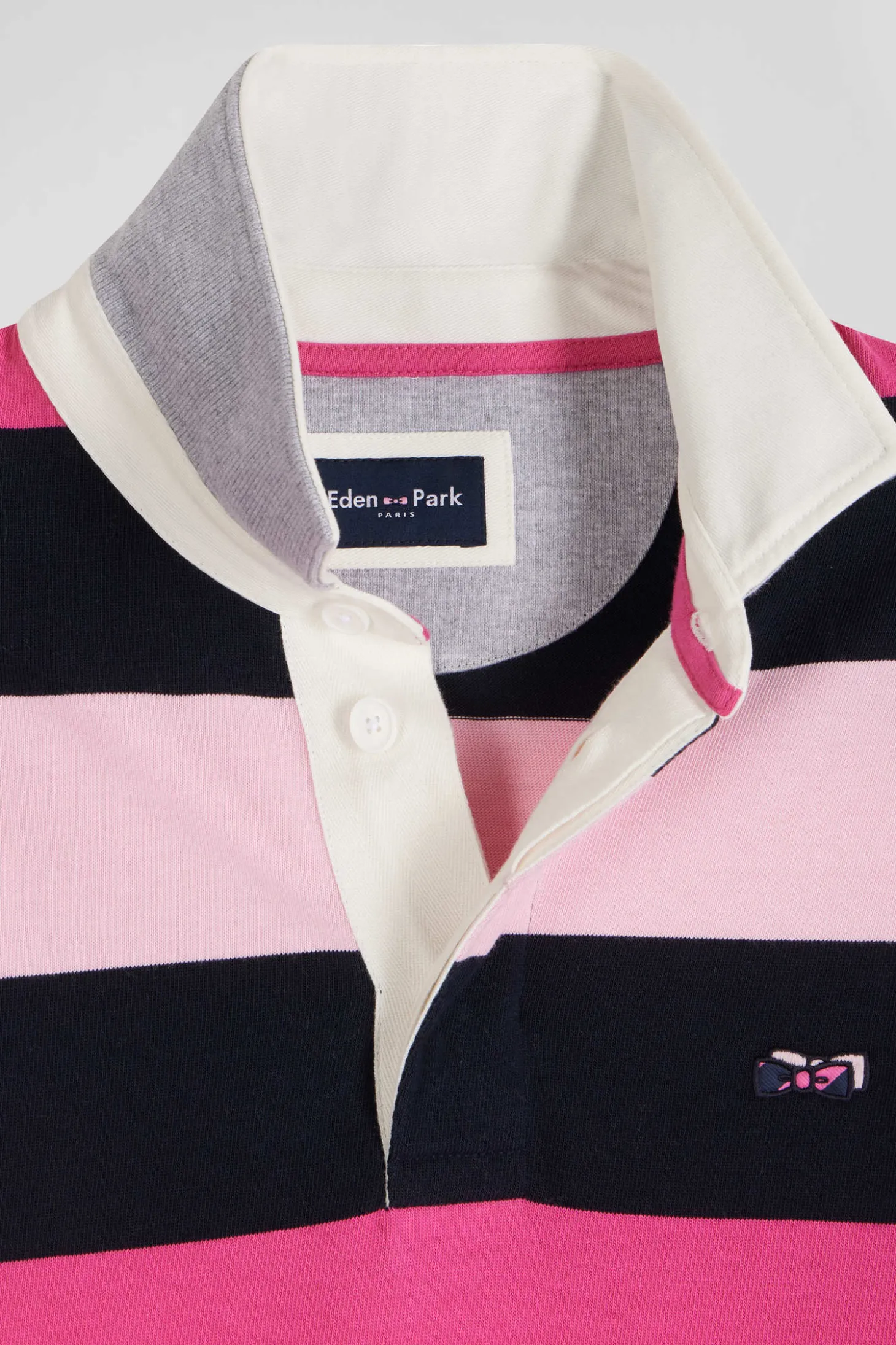 Regular pink striped long-sleeved cotton rugby shirt