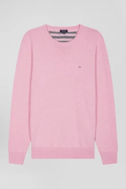 Regular pink wool and cotton crew neck jumper