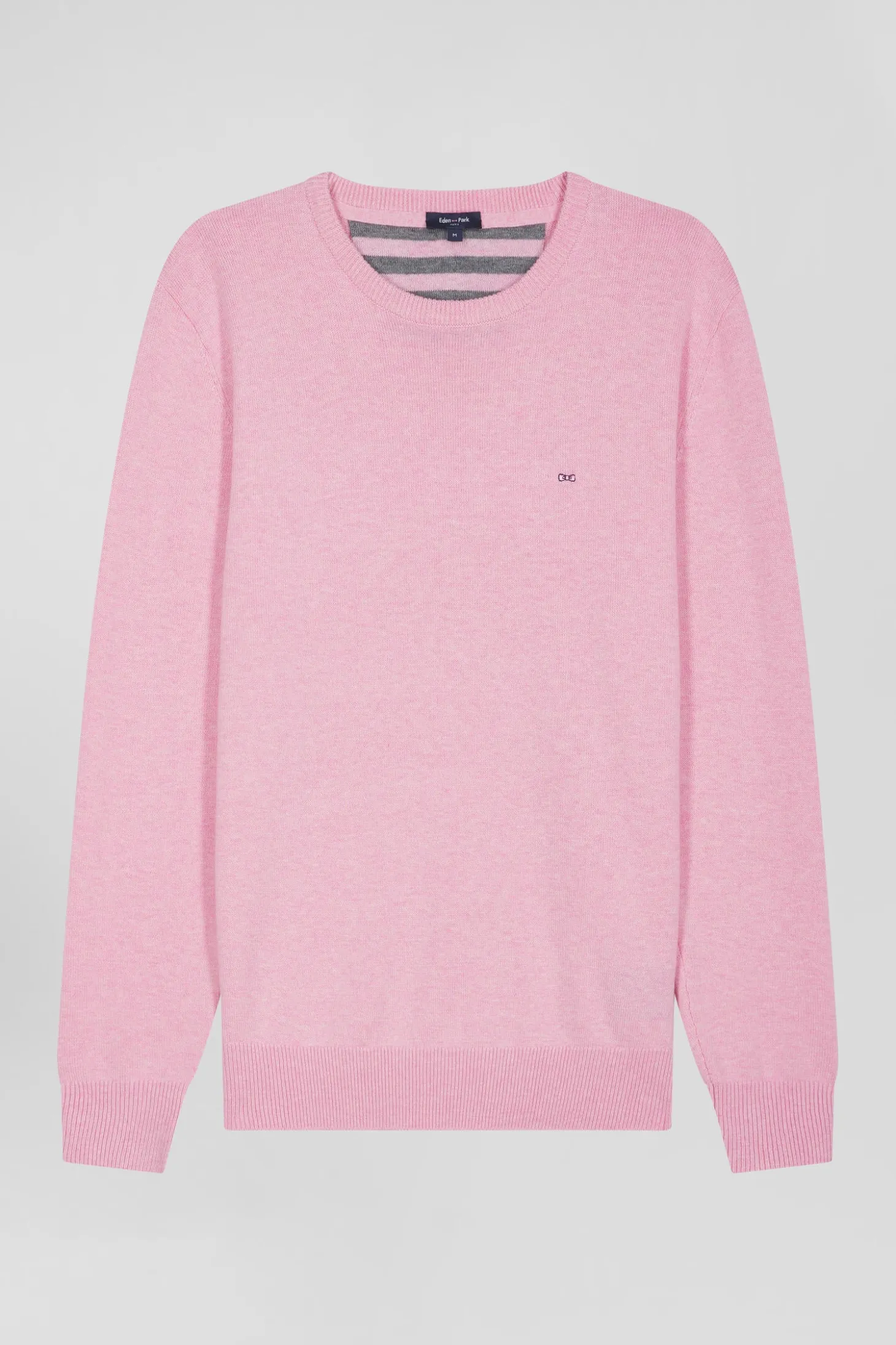 Regular pink wool and cotton crew neck jumper