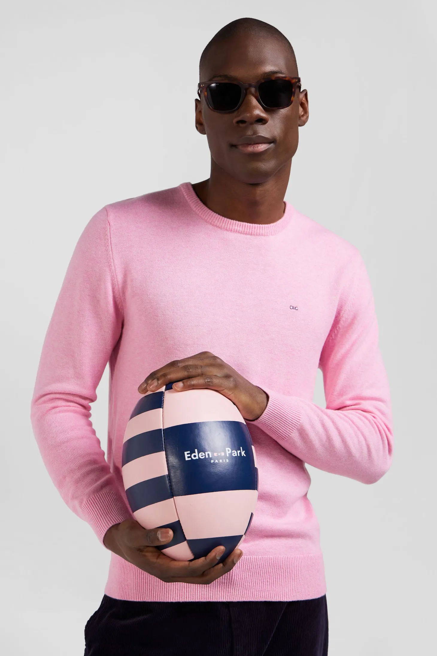Regular pink wool and cotton crew neck jumper
