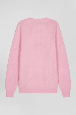 Regular pink wool and cotton crew neck jumper with micro bow tie effect
