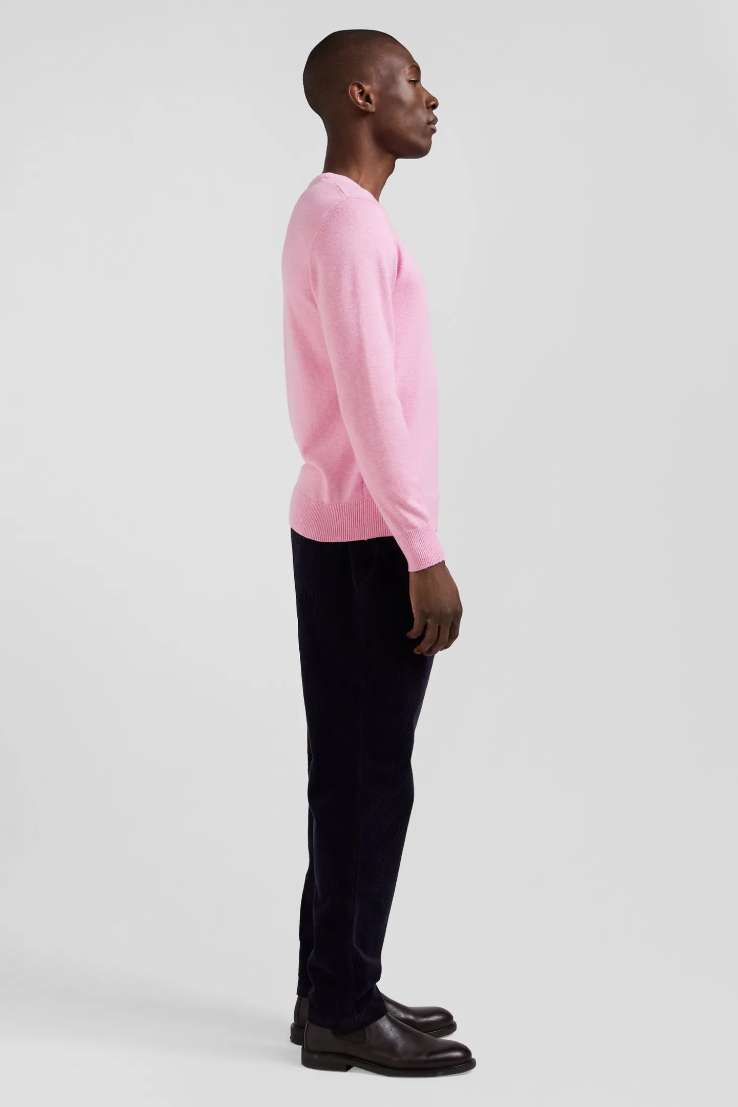Regular pink wool and cotton crew neck jumper
