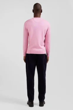 Regular pink wool and cotton crew neck jumper