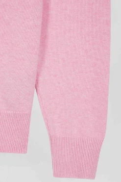 Regular pink wool and cotton crew neck jumper