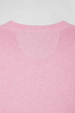 Regular pink wool and cotton crew neck jumper